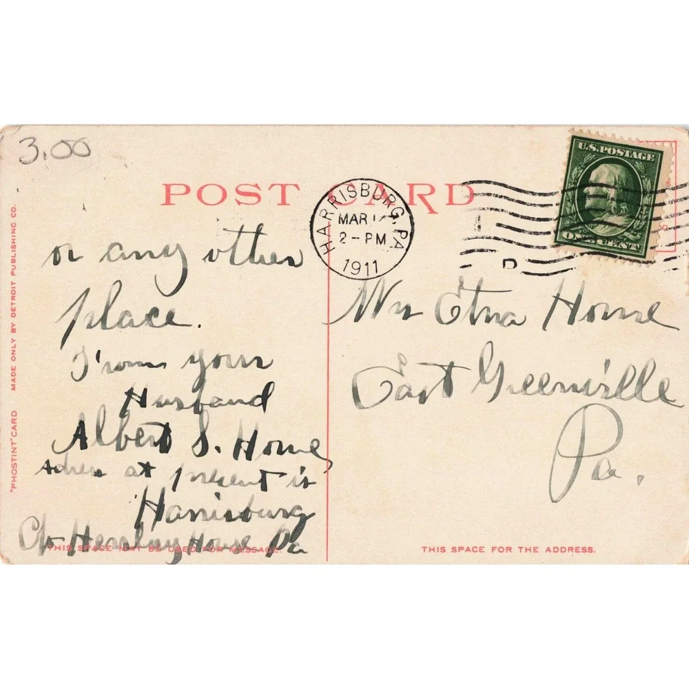 Vintage 1911 State Library Harrisburg PA Detroit Publishing Phostint Postcard